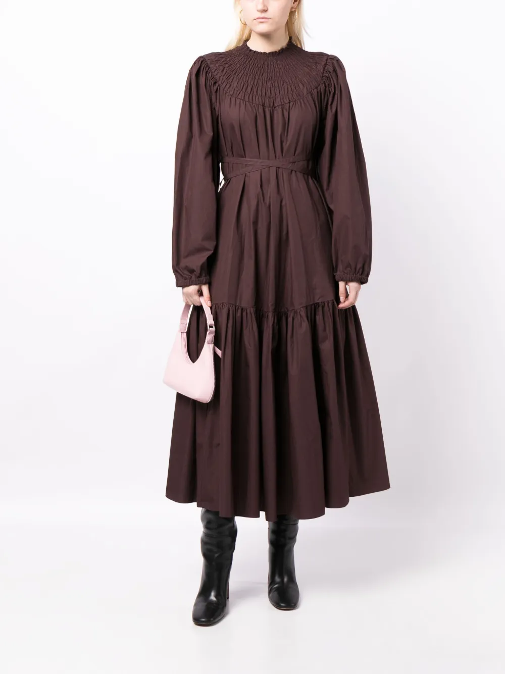 Patou Midi-jurk met ruches - Bruin