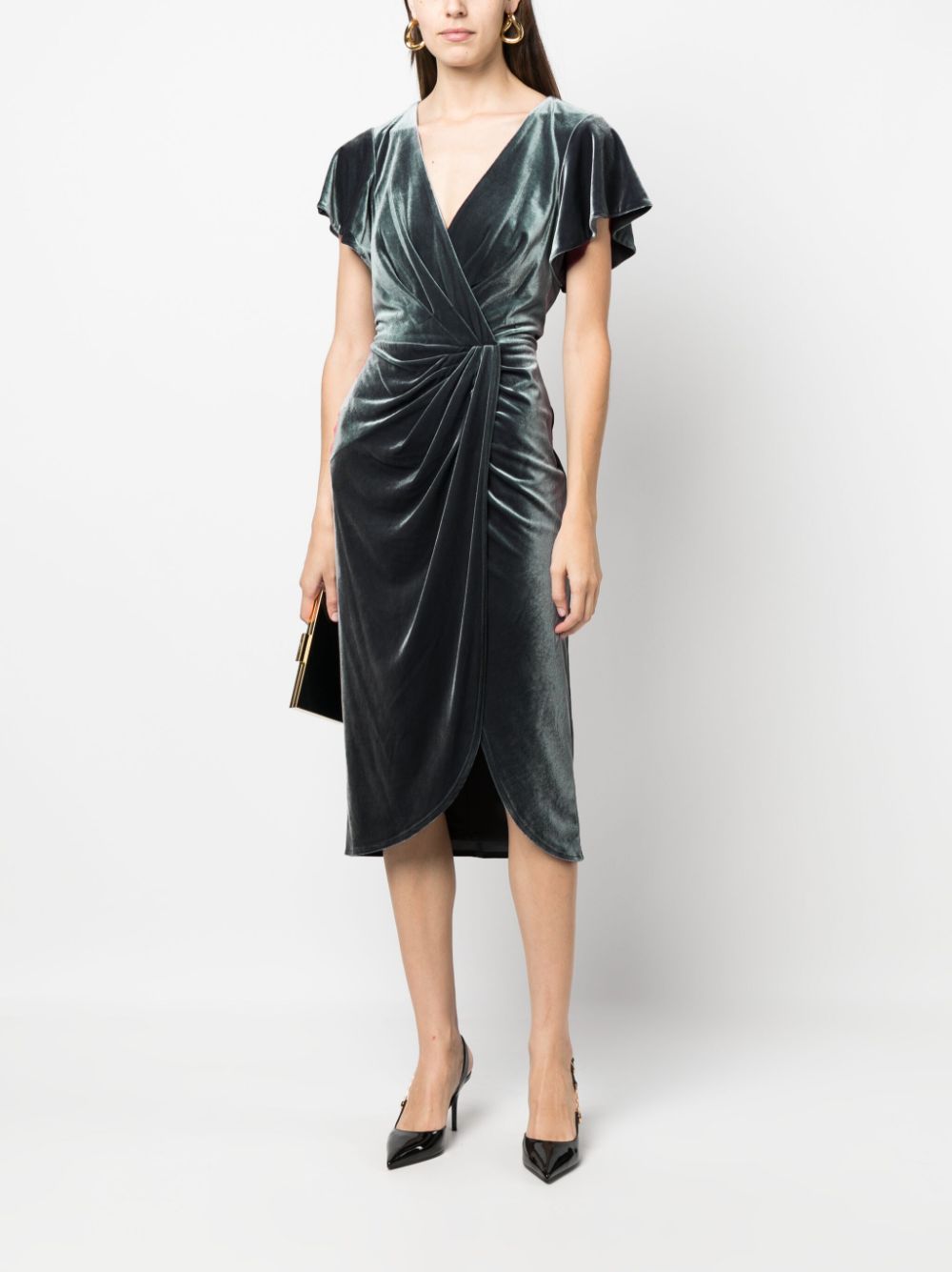 Lauren Ralph Lauren draped-detail velvet dress - Grijs