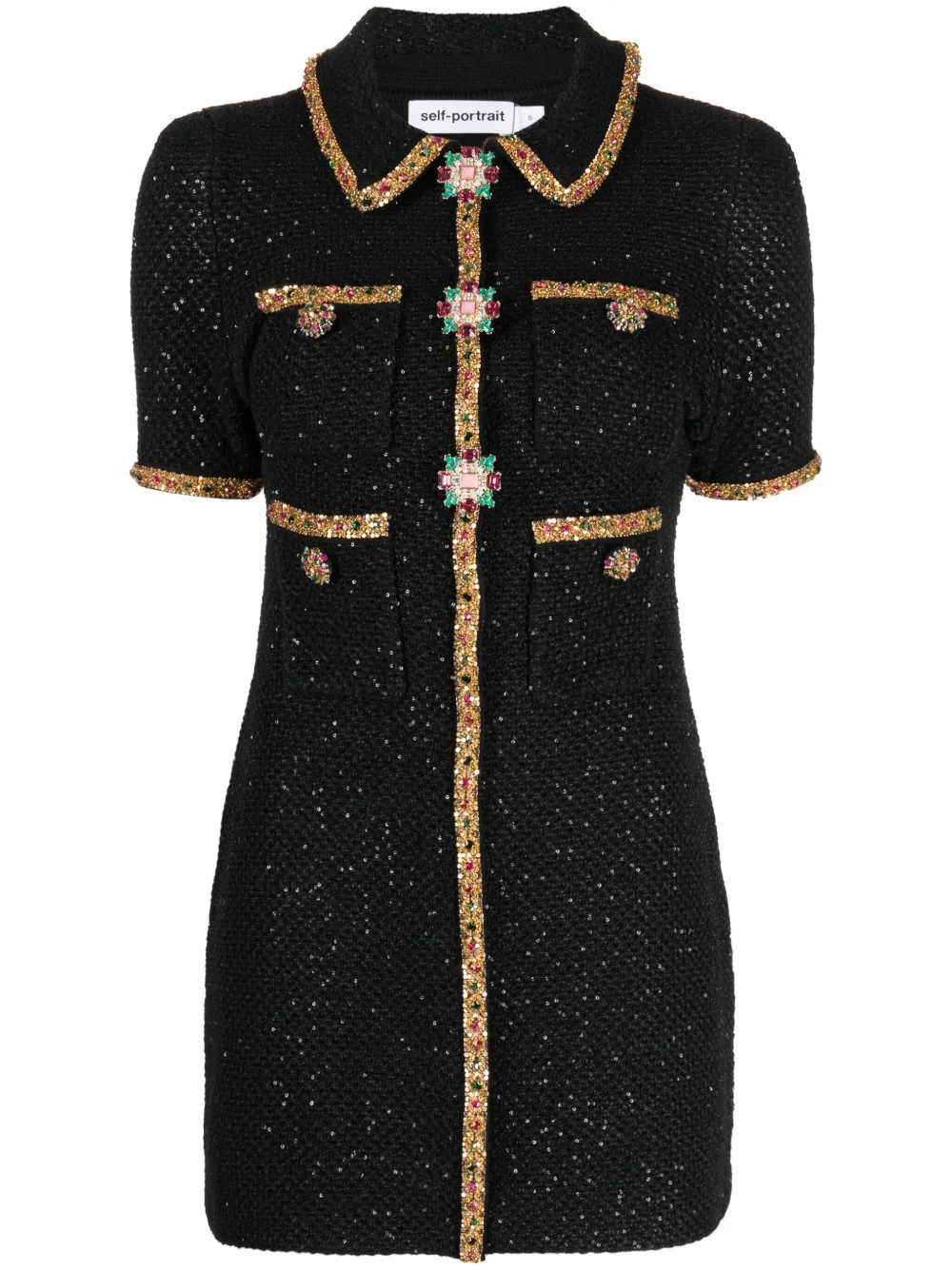 Self-portrait Appliqué-detail Knitted Minidress In Black