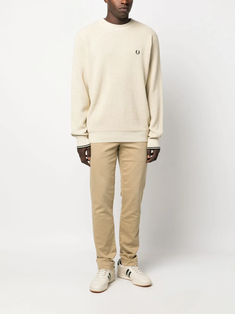 Fred Perry logo-embroidered waffle-knit jumper - Beige