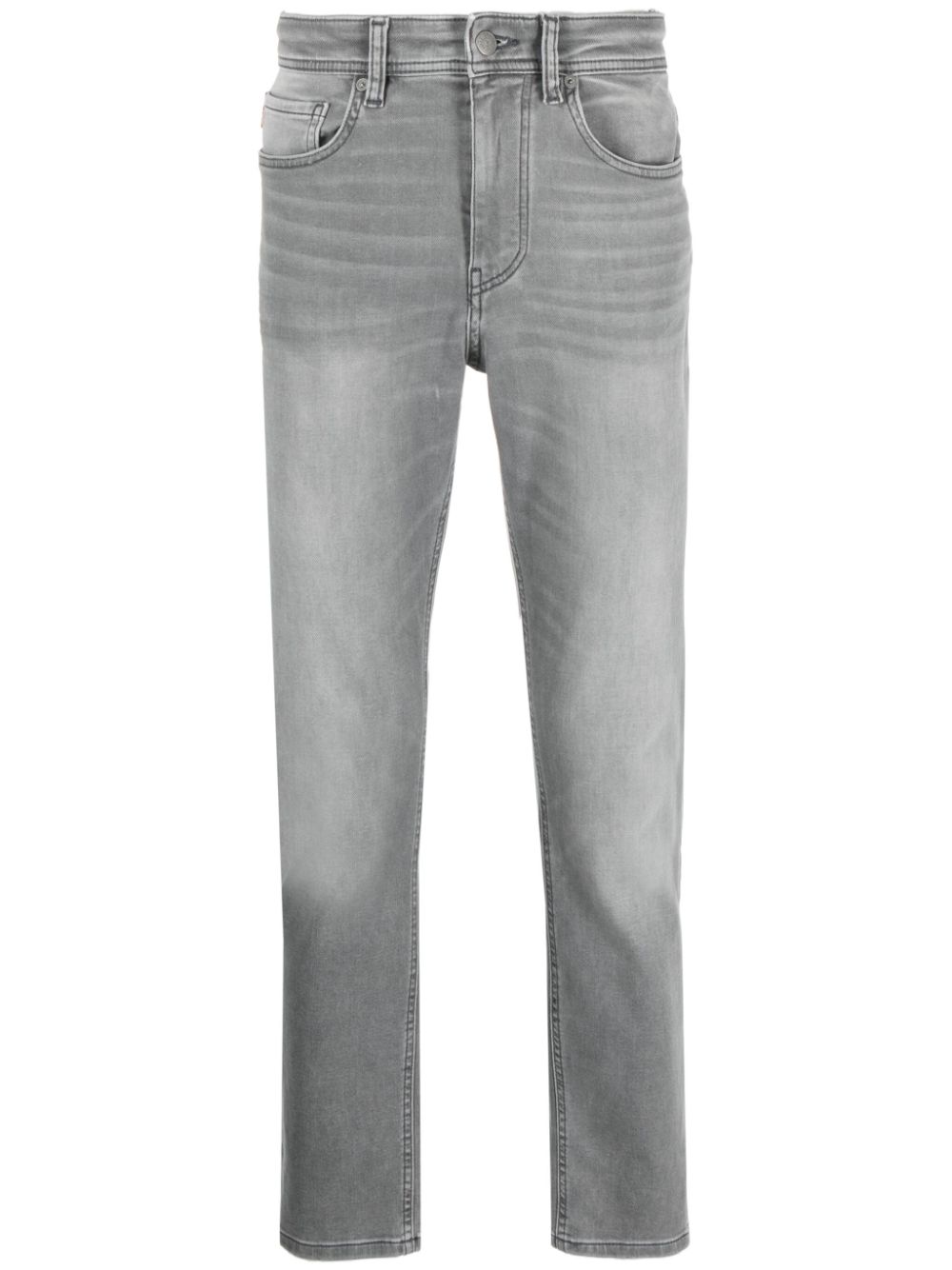 Hugo Boss Logo-patch Tapered-leg Jeans In Grey
