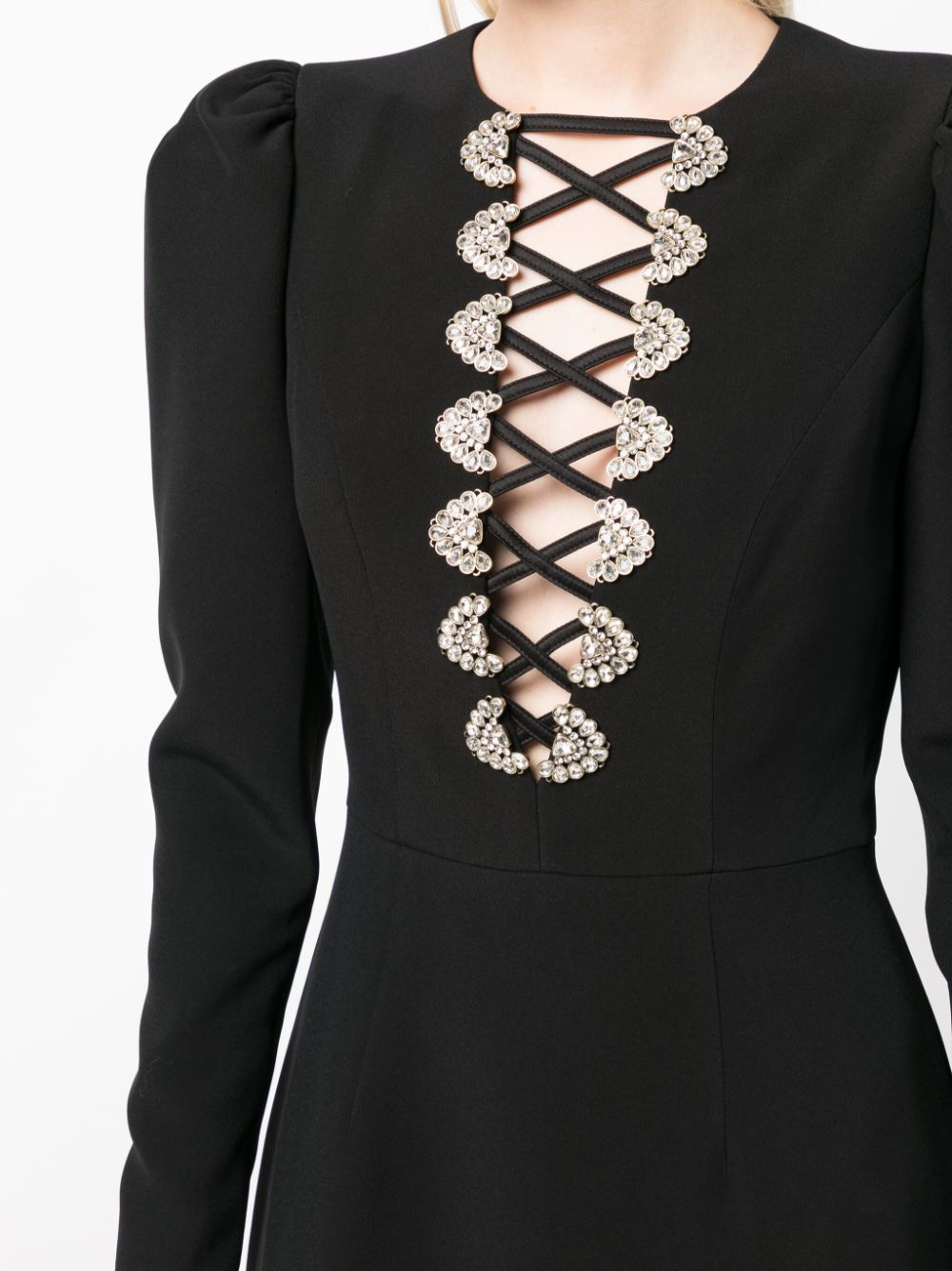 Shop Andrew Gn Crystal-embellished Long-sleeve Minidress In Black