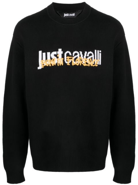 Just Cavalli intarsia knit logo cotton jumper