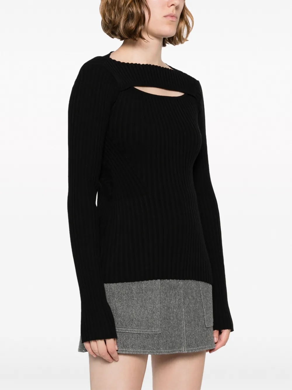 Shop Anine Bing Cut-out Ribbed Knitted Top In Black