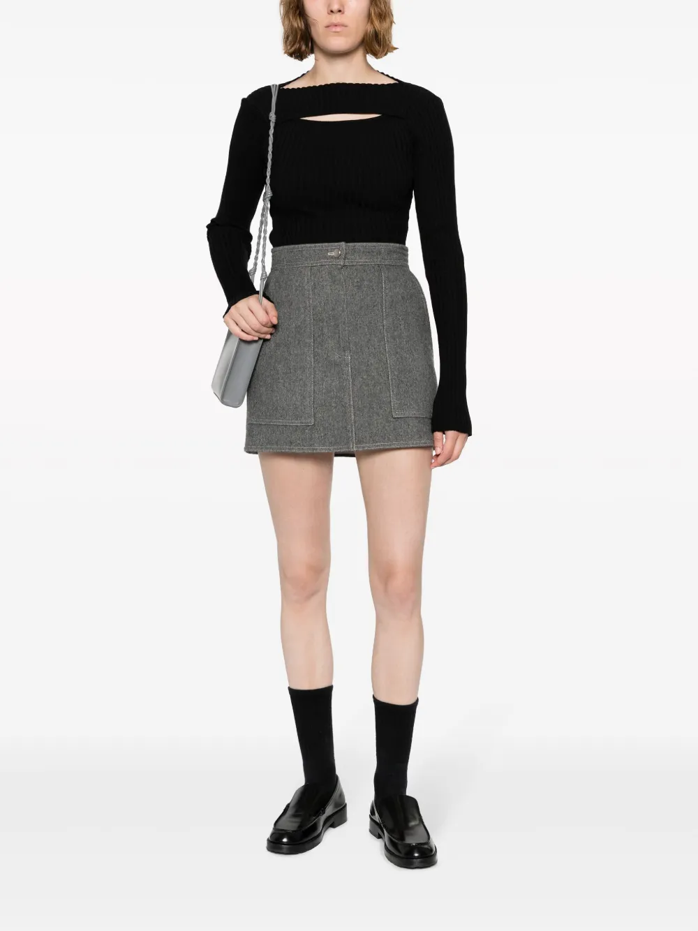 ANINE BING cut-out ribbed knitted top - Zwart