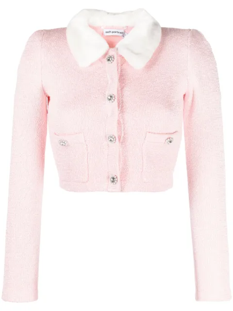Self-Portrait faux fur-collar cropped cardigan 
