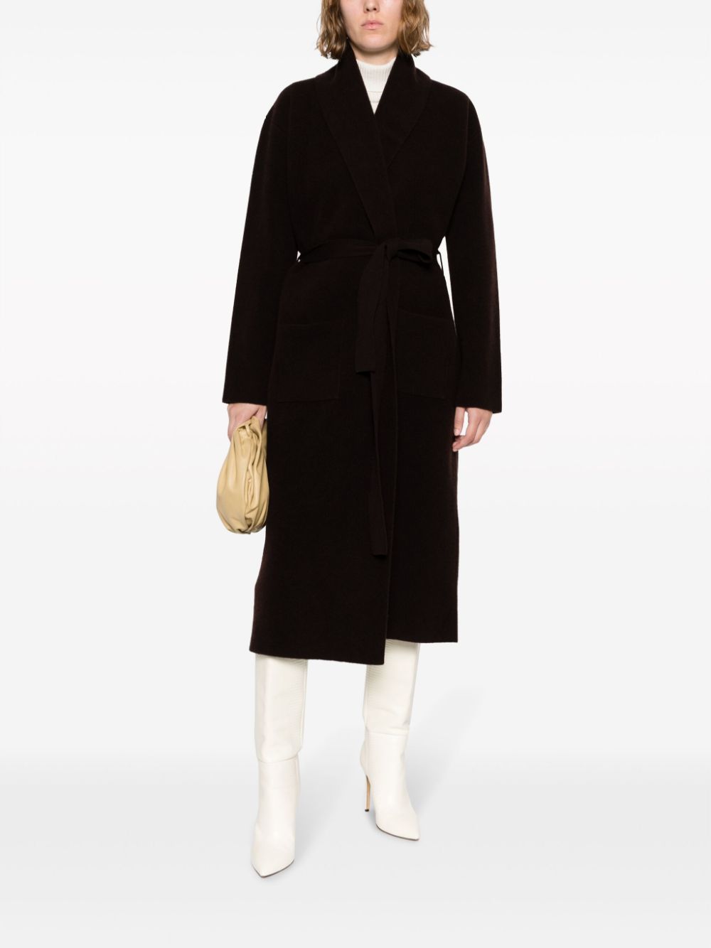 Roberto Collina merino-wool tied-waist coat - Bruin