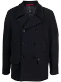 Fay logo-patch long-sleeved peacoat - Blue