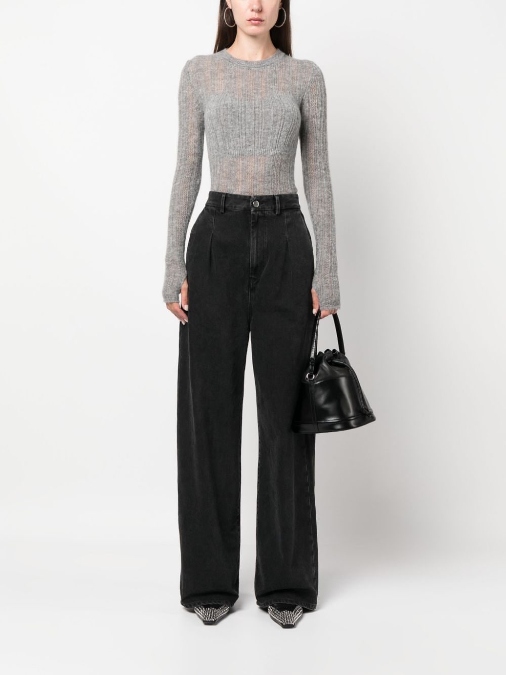 PINKO open-knitted thumb-slot top - Grijs