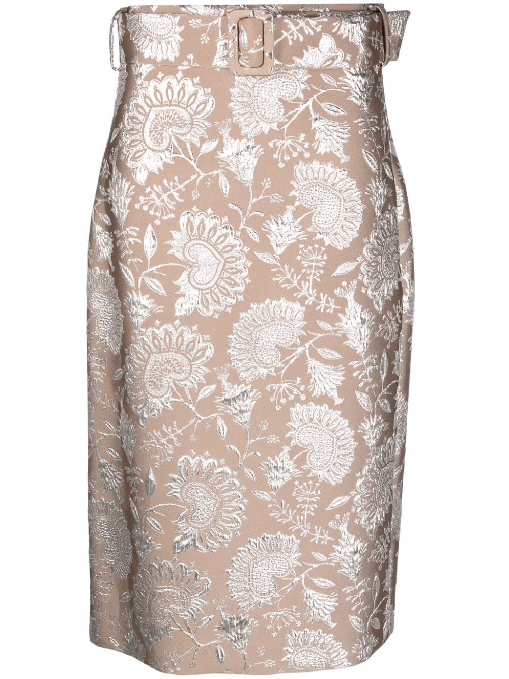 P.a.r.o.s.h Belted Patterned-jacquard Midi Skirt In Neutrals