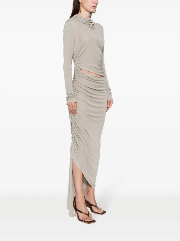 ANDREĀDAMO Vestido Midi Con Diseño Asimétrico y Drapeado Gris