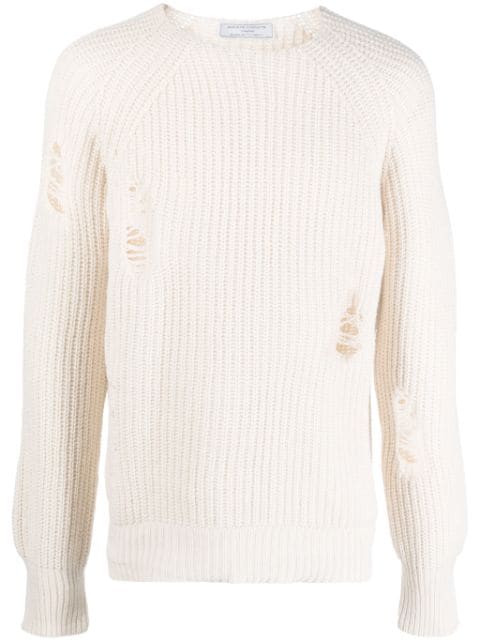 Société Anonyme ripped-detailing waffle-knit jumper