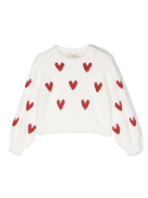 TWINSET Kids heart-embroidered brushed jumper