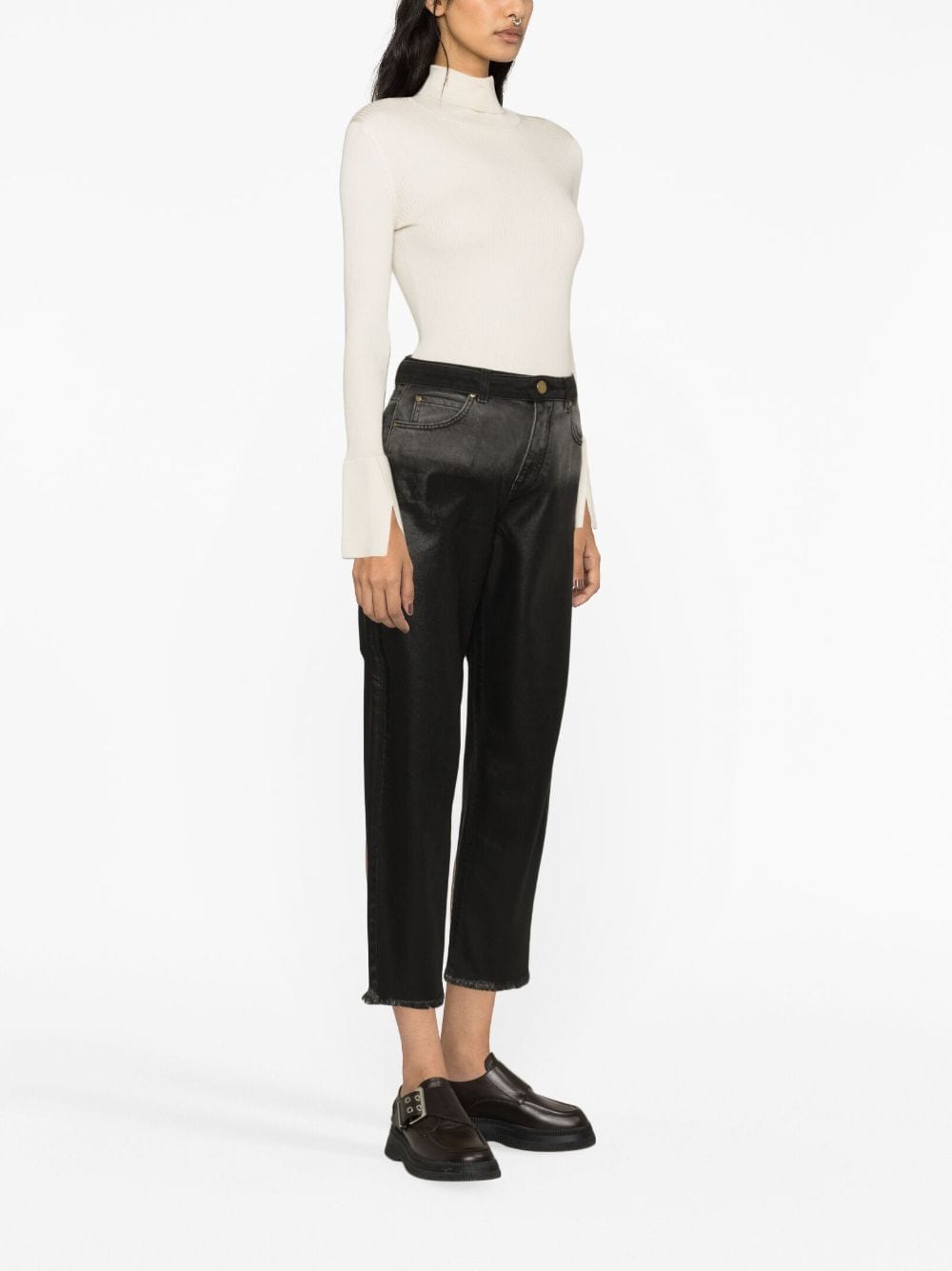 Shop Pinko Straight-leg Cropped Jeans In Black