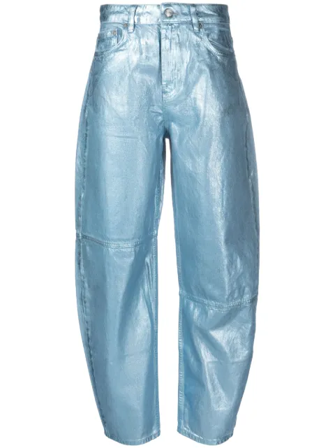 GANNI metallic-finish wide-leg tapered jeans