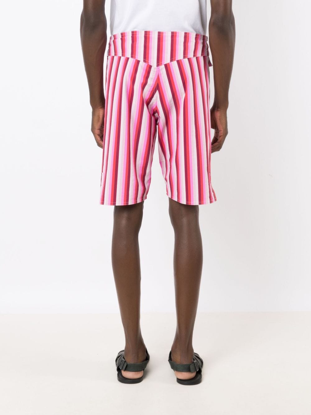 Shop Amir Slama Striped Mid-rise Bermuda Shorts In Pink