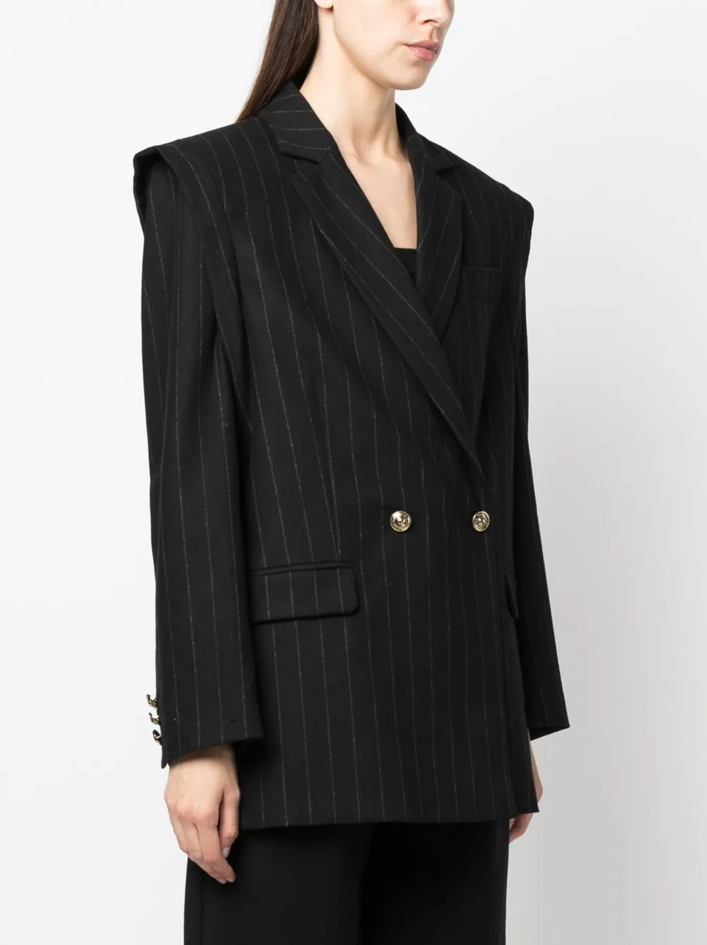Versace Jeans Couture Pinstriped Double-breasted Tailored Blazer In Black