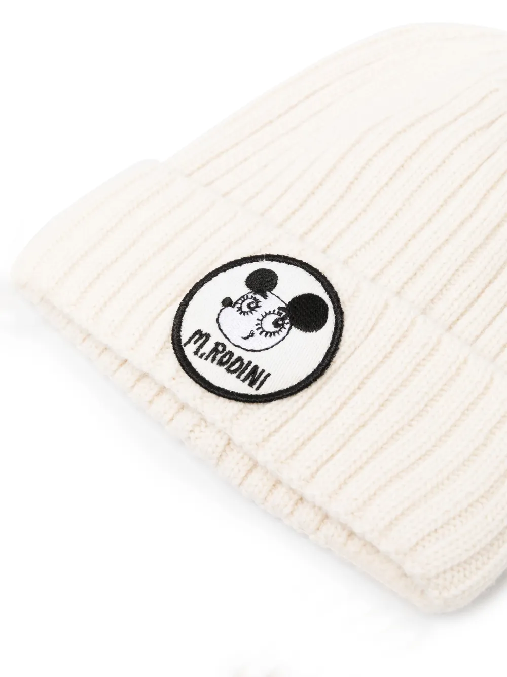 Mini Rodini ribbed-knit logo-patch beanie - White