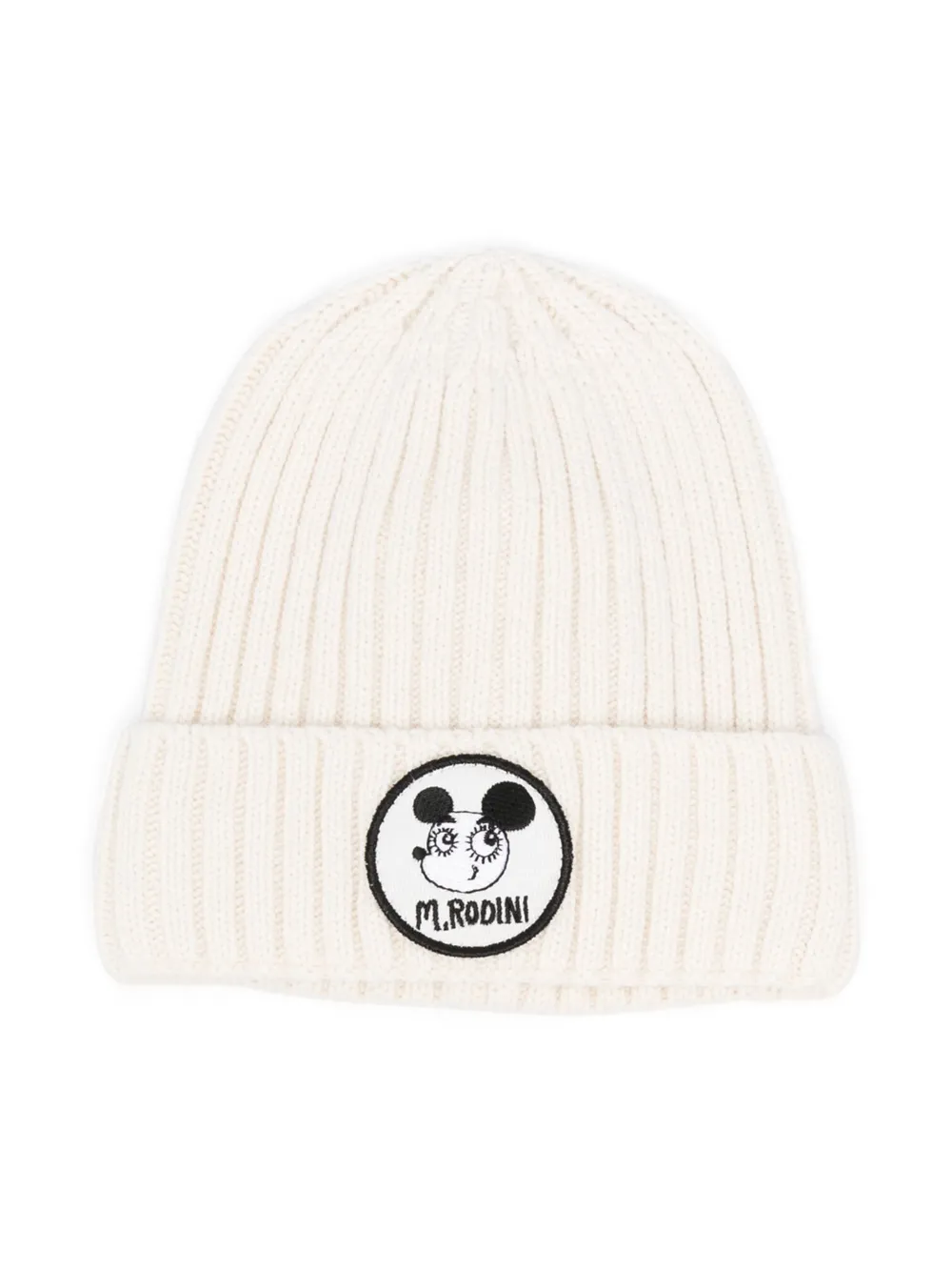 Mini Rodini ribbed-knit logo-patch beanie - White