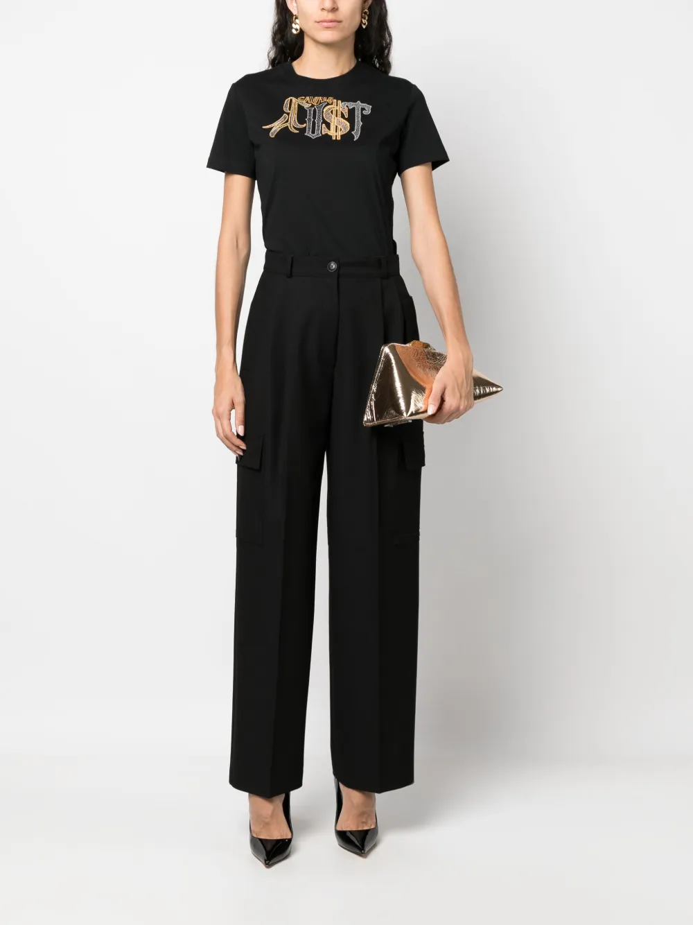 Just Cavalli crystal-embellished cotton T-shirt - Zwart