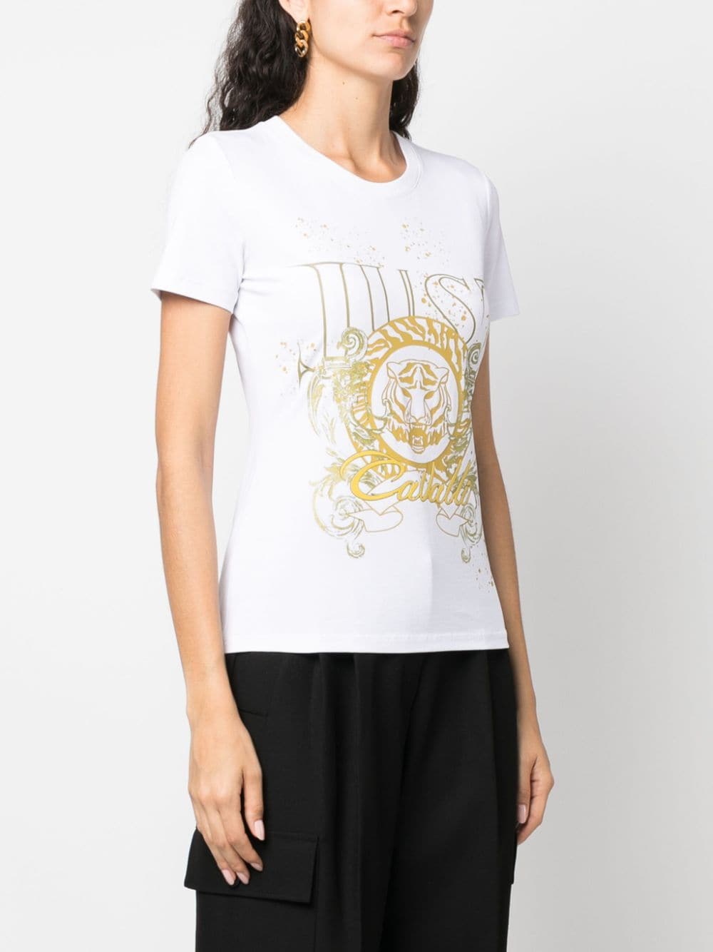 Shop Just Cavalli Tiger Head-motif Cotton T-shirt In White