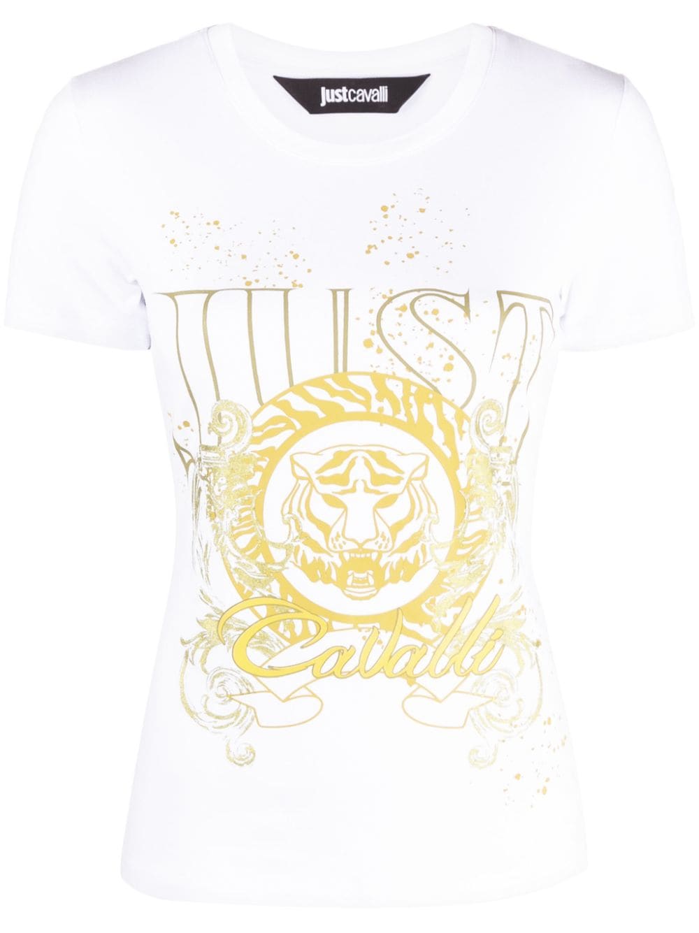 Just Cavalli Tiger Head-motif Cotton T-shirt In White