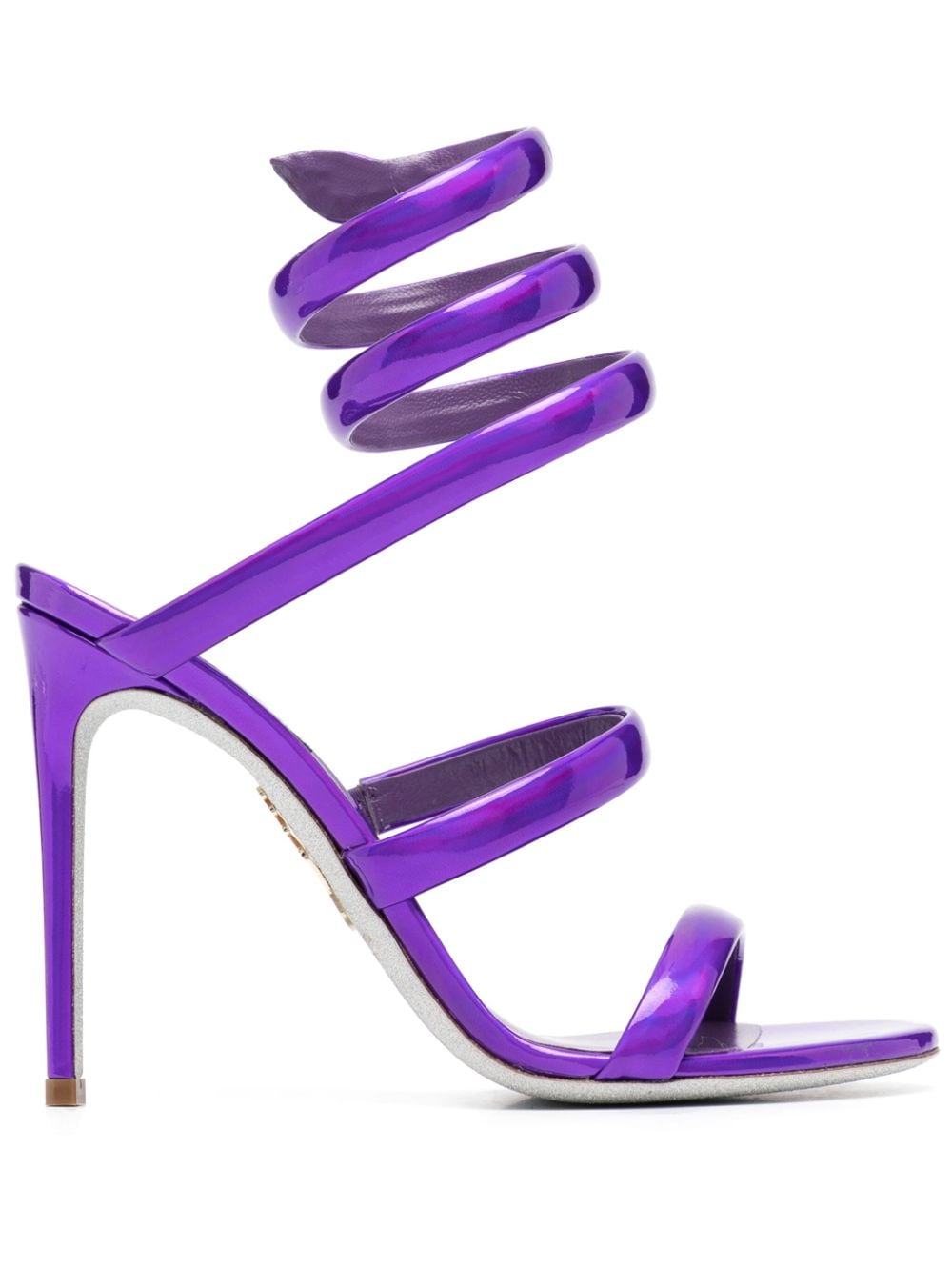 Shop René Caovilla Cleo 110mm Metallic-finish Sandals In 7039 Violet Specchio