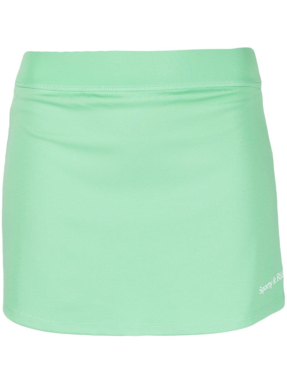 Shop Sporty And Rich Logo-print Elasticated-waistband Miniskirt In Green