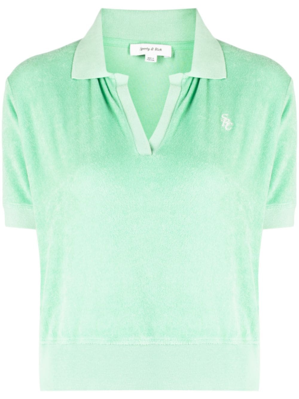 Sporty And Rich Embroidered Washed Cotton-terry Top In Green