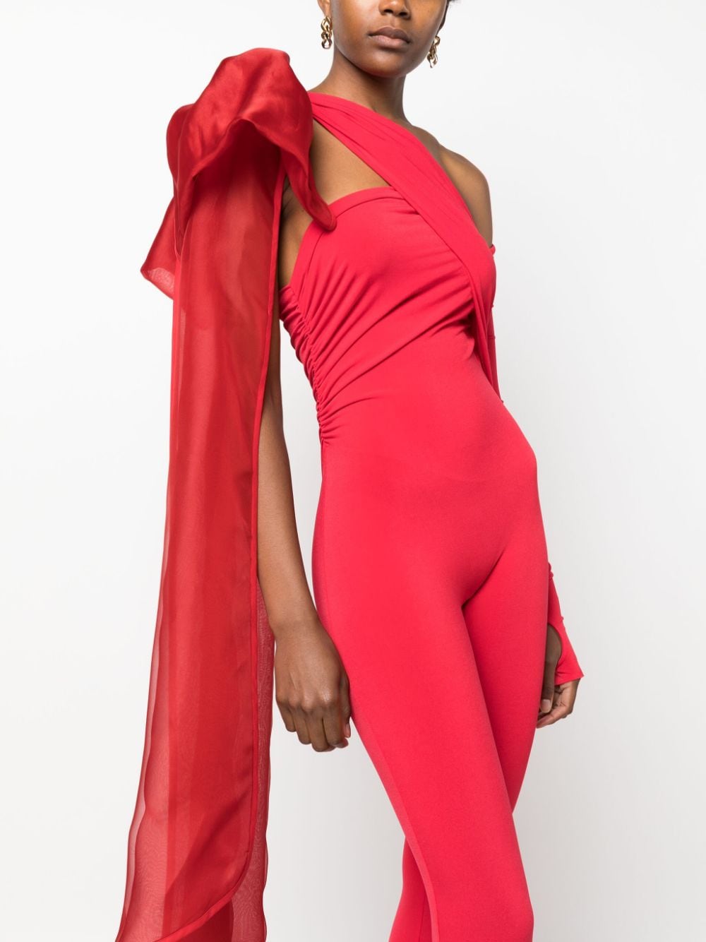Shop Atu Body Couture Bow-detail Asymmetric Jumpsuit In Red