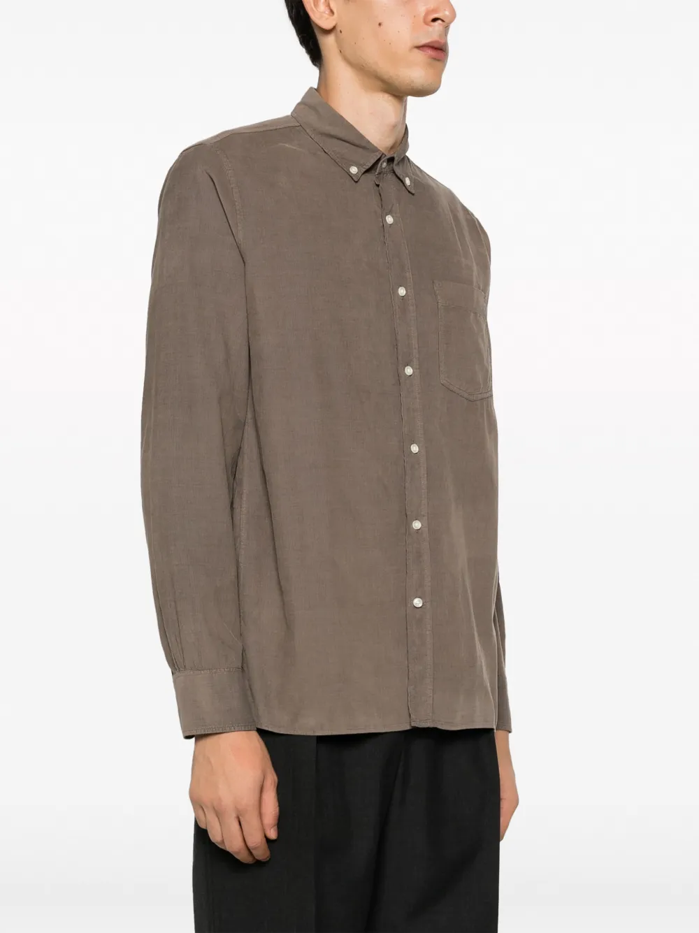 Shop Officine Generale Button-down Collar Cotton Linen-blend Shirt In Brown