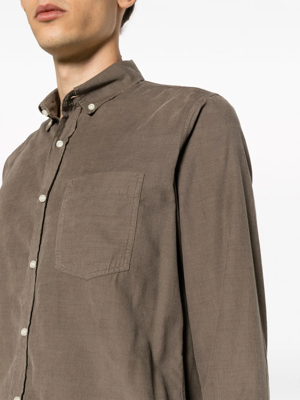 Shop Officine Generale Button-down Collar Cotton Linen-blend Shirt In Brown