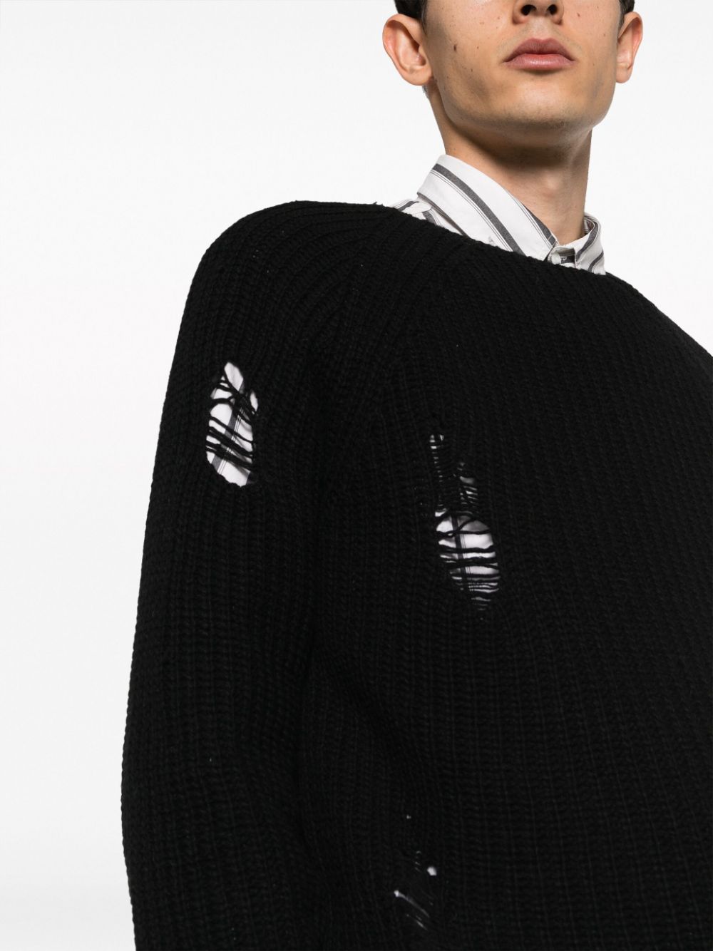 Shop Société Anonyme Ripped-detailing Waffle-knit Jumper In Black