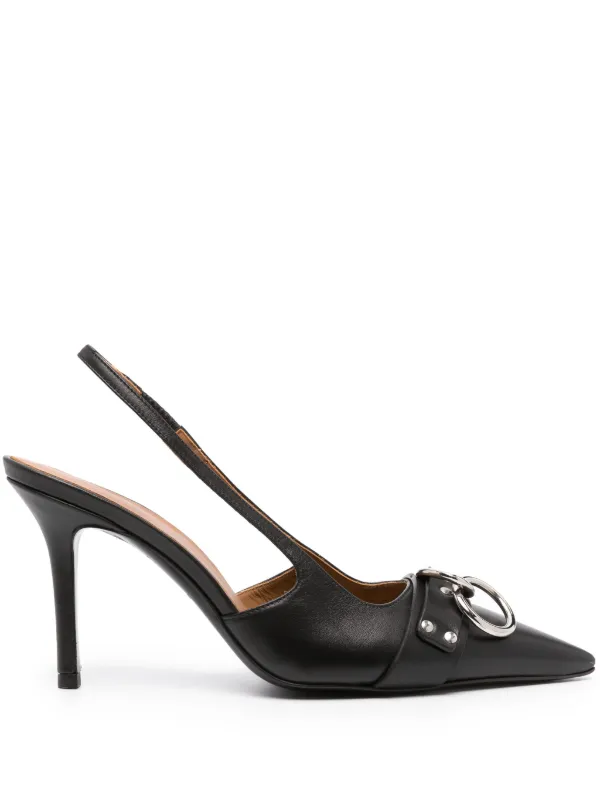 R13 95mm Slingback Leather Pumps in Black