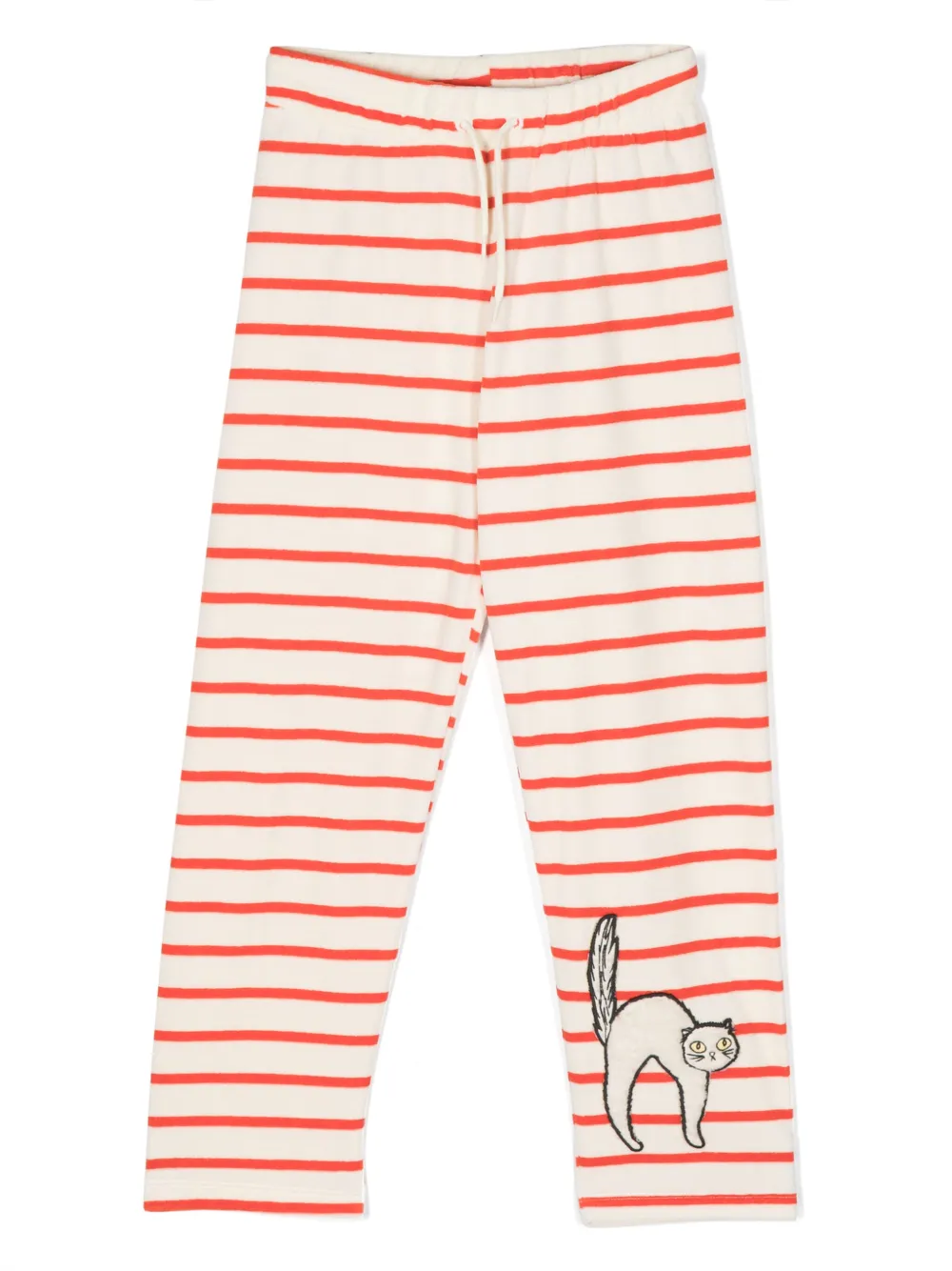 Mini Rodini Angry Cat Embroidered Organic-cotton Track Pants In Neutrals