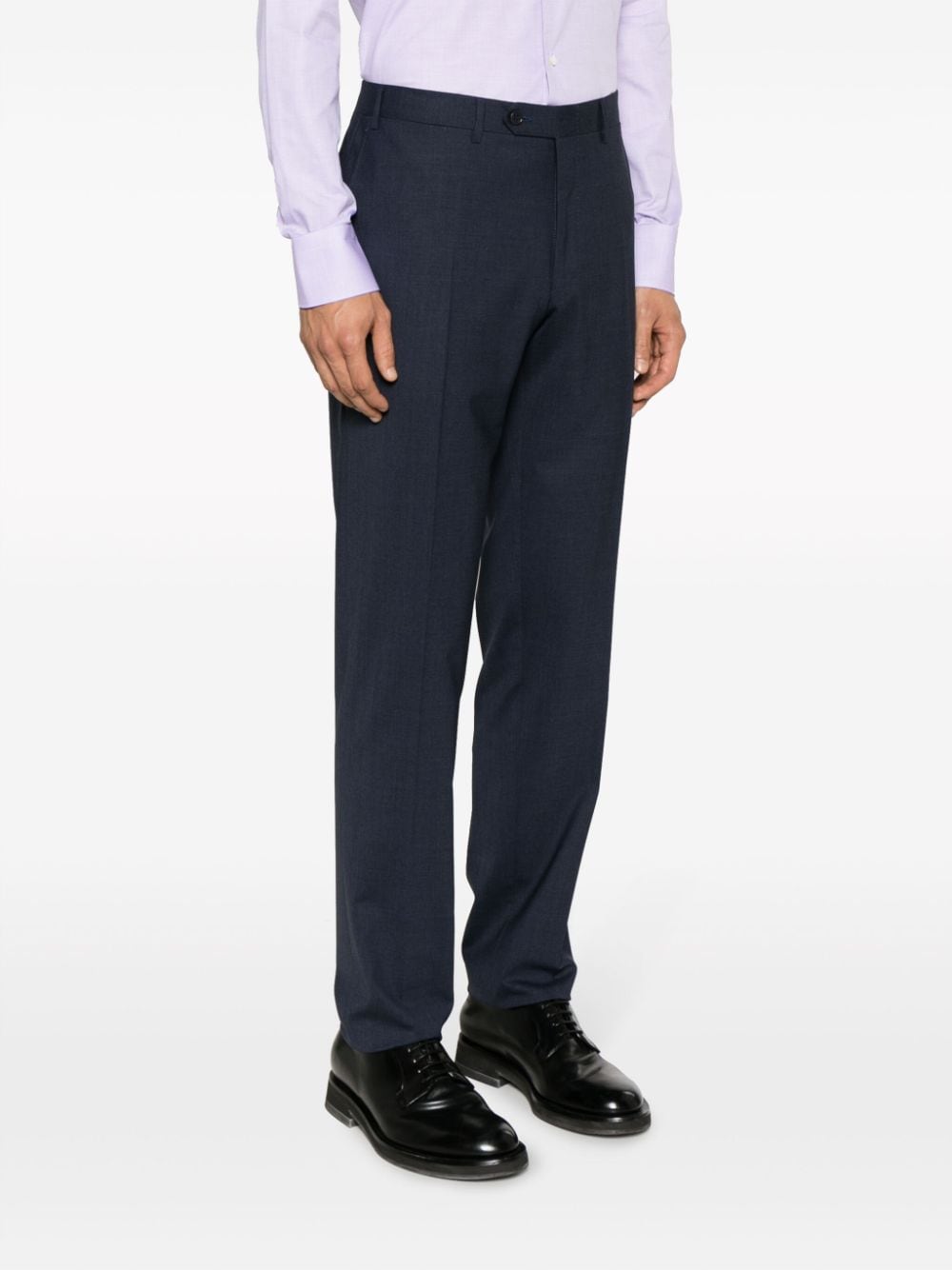 Shop Canali Mid-rise Stretch-wool Tailored Trousers In Blue