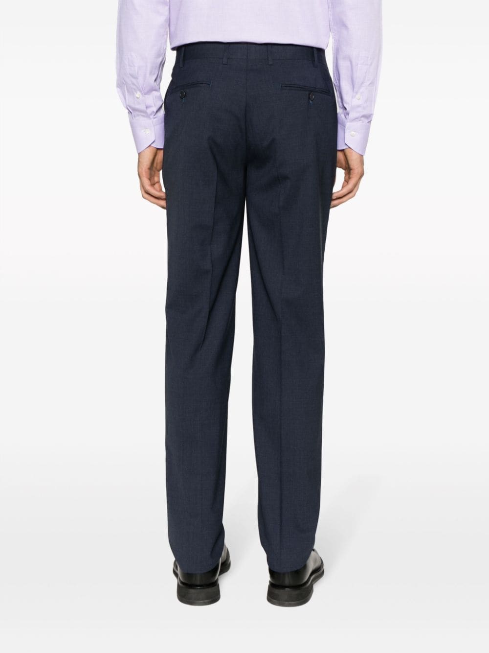 Shop Canali Mid-rise Stretch-wool Tailored Trousers In Blue