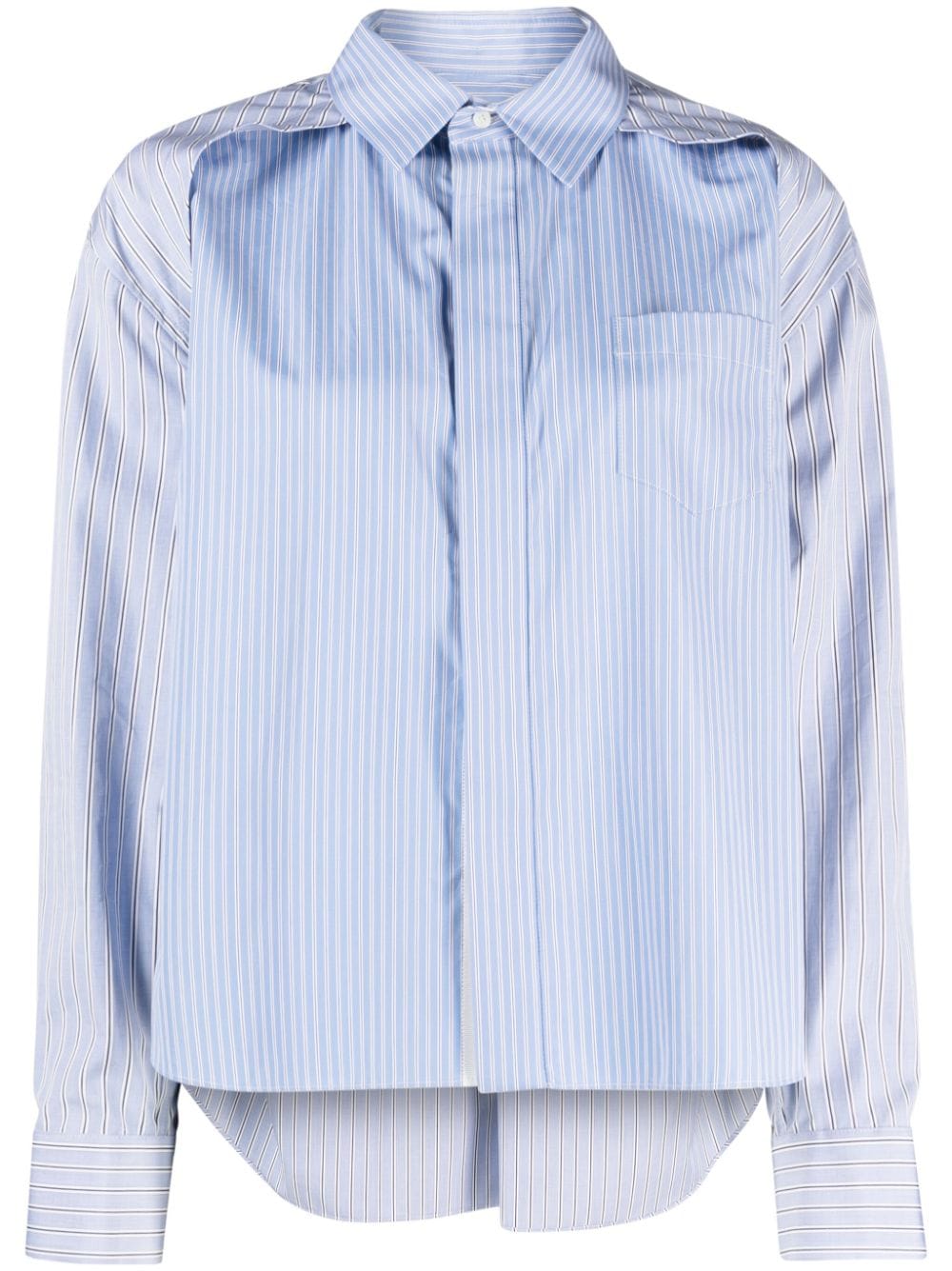 Sacai Striped Panelled Cotton Shirt In Blue