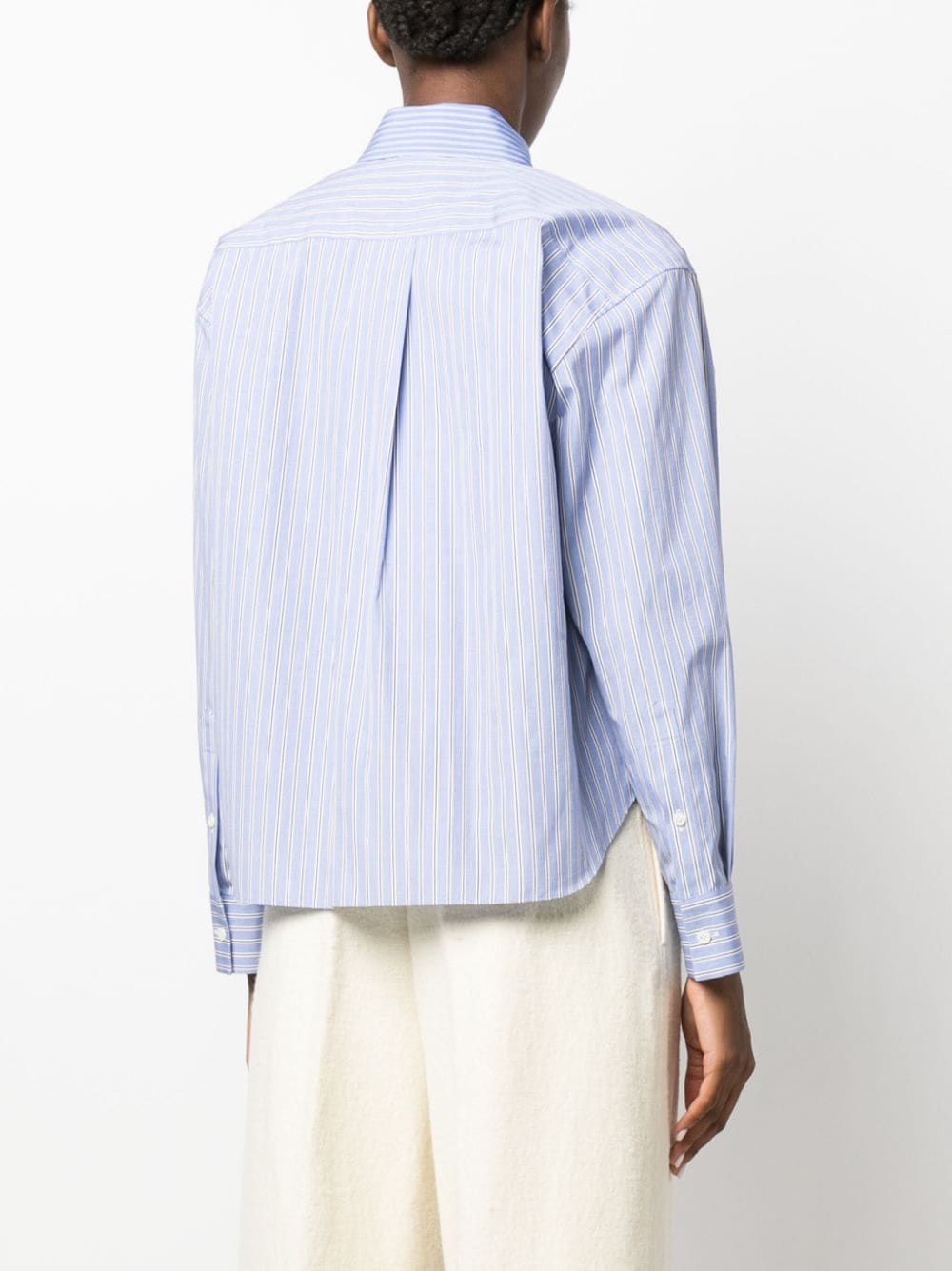 Shop Sacai Striped Panelled Cotton Shirt In Blue