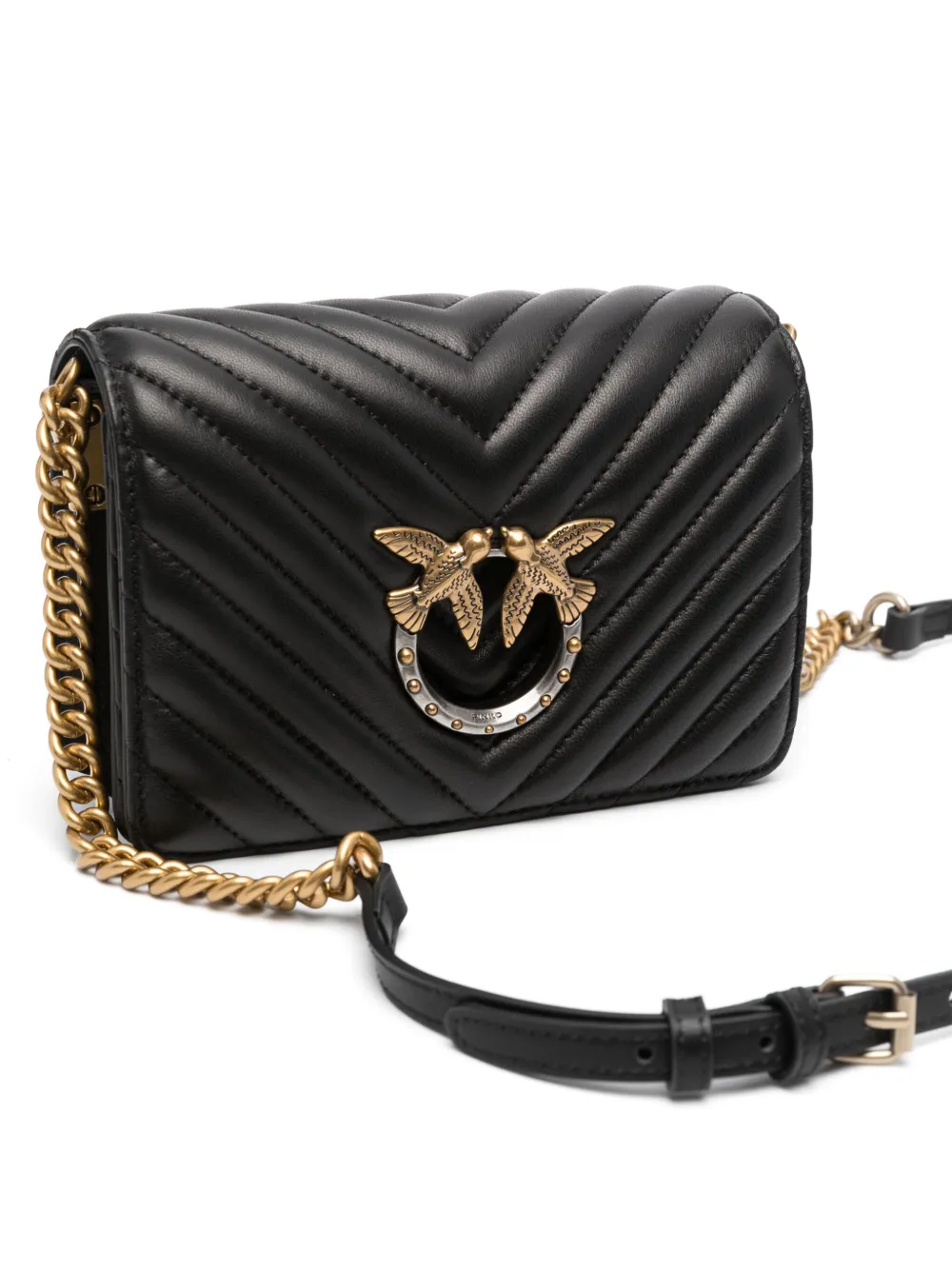 Pinko Mini Love Birds Shoulder Bag In Black