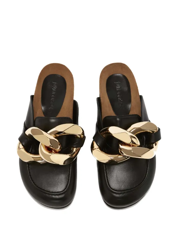 JW Anderson chain-detail Leather Slides | Black | FARFETCH