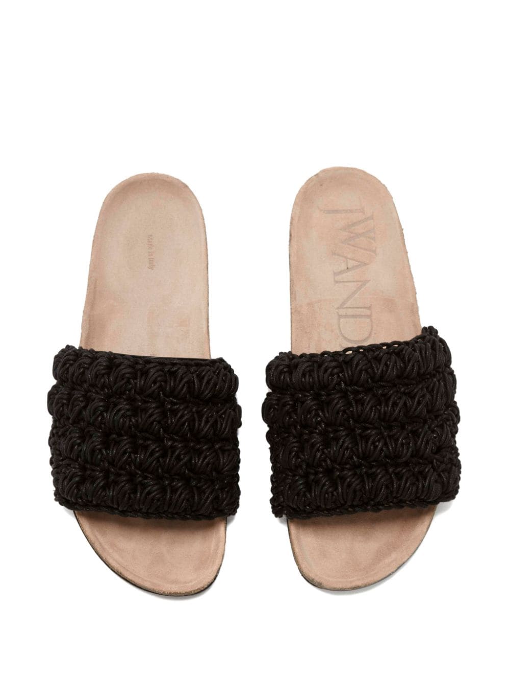 Shop Jw Anderson Popcorn-knit Leather Slides In Schwarz