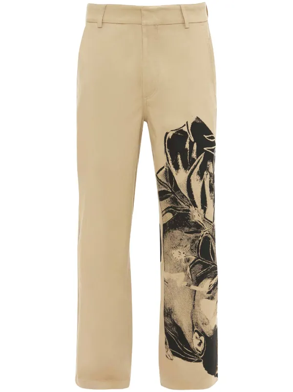 JW Anderson Graphic-print Straight-leg Trousers in Neutrals