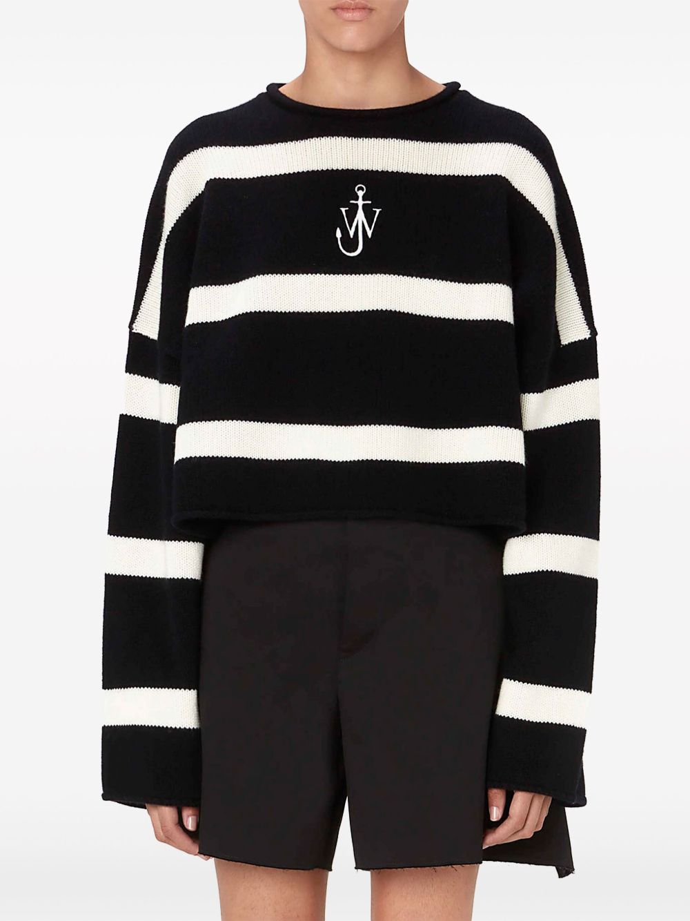 Shop Jw Anderson Logo-embroidered Striped Jumper In Black