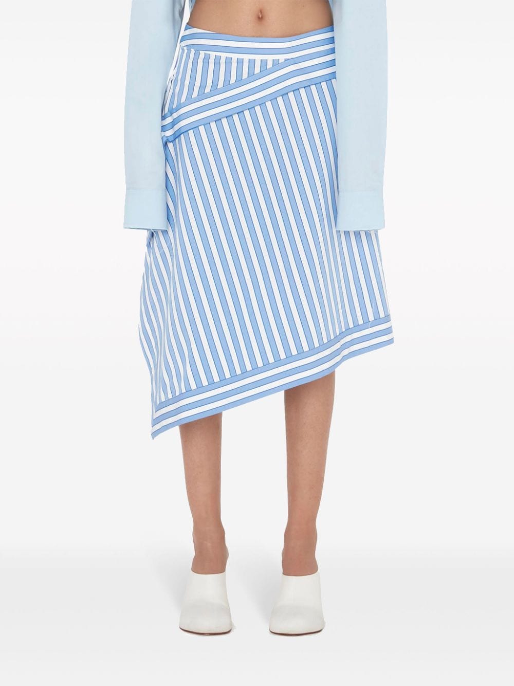 Shop Jw Anderson Striped Asymmetric Midi Skirt In Blue