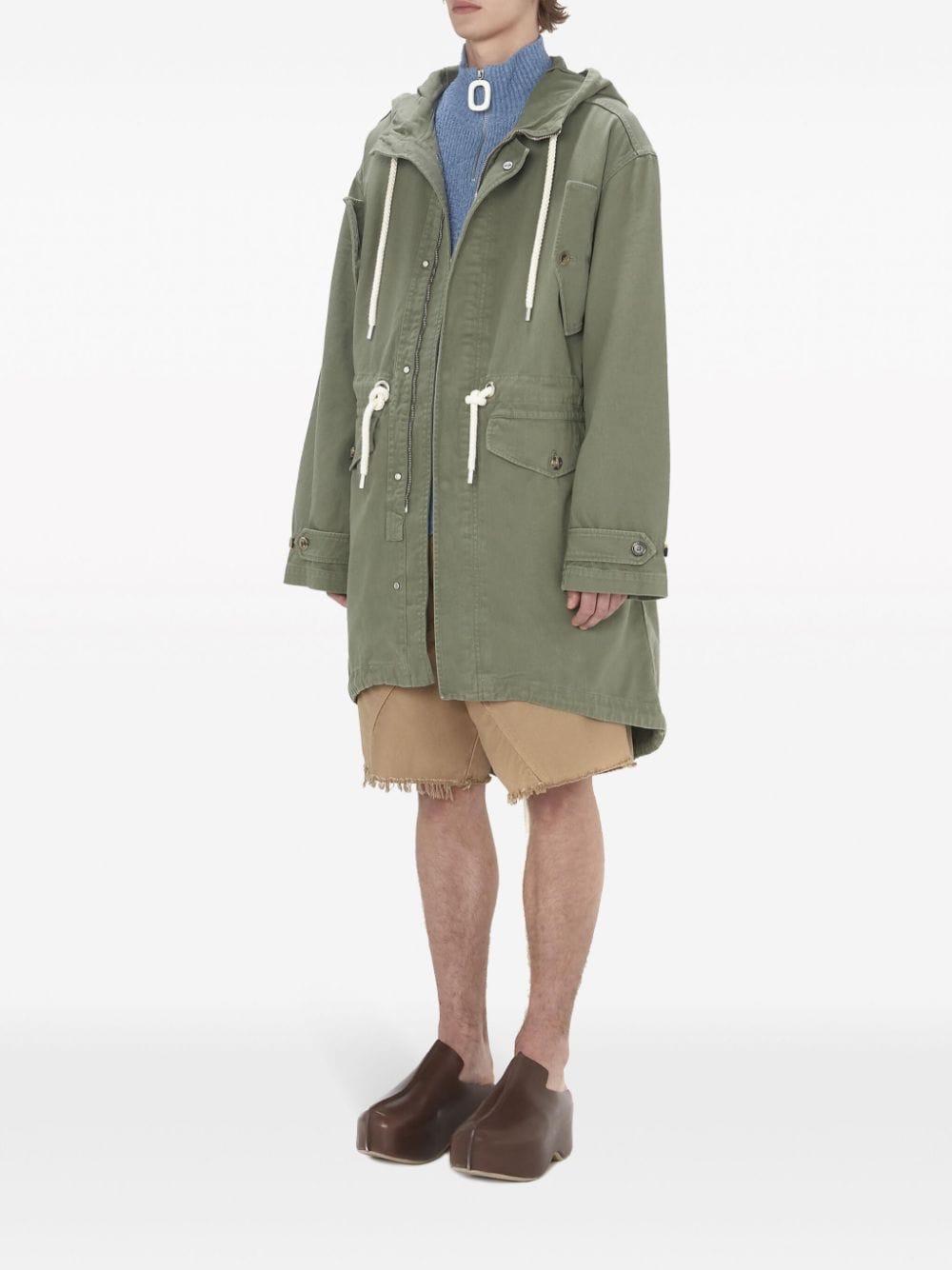 Shop Jw Anderson Hooded Cotton Parka Coat In 绿色