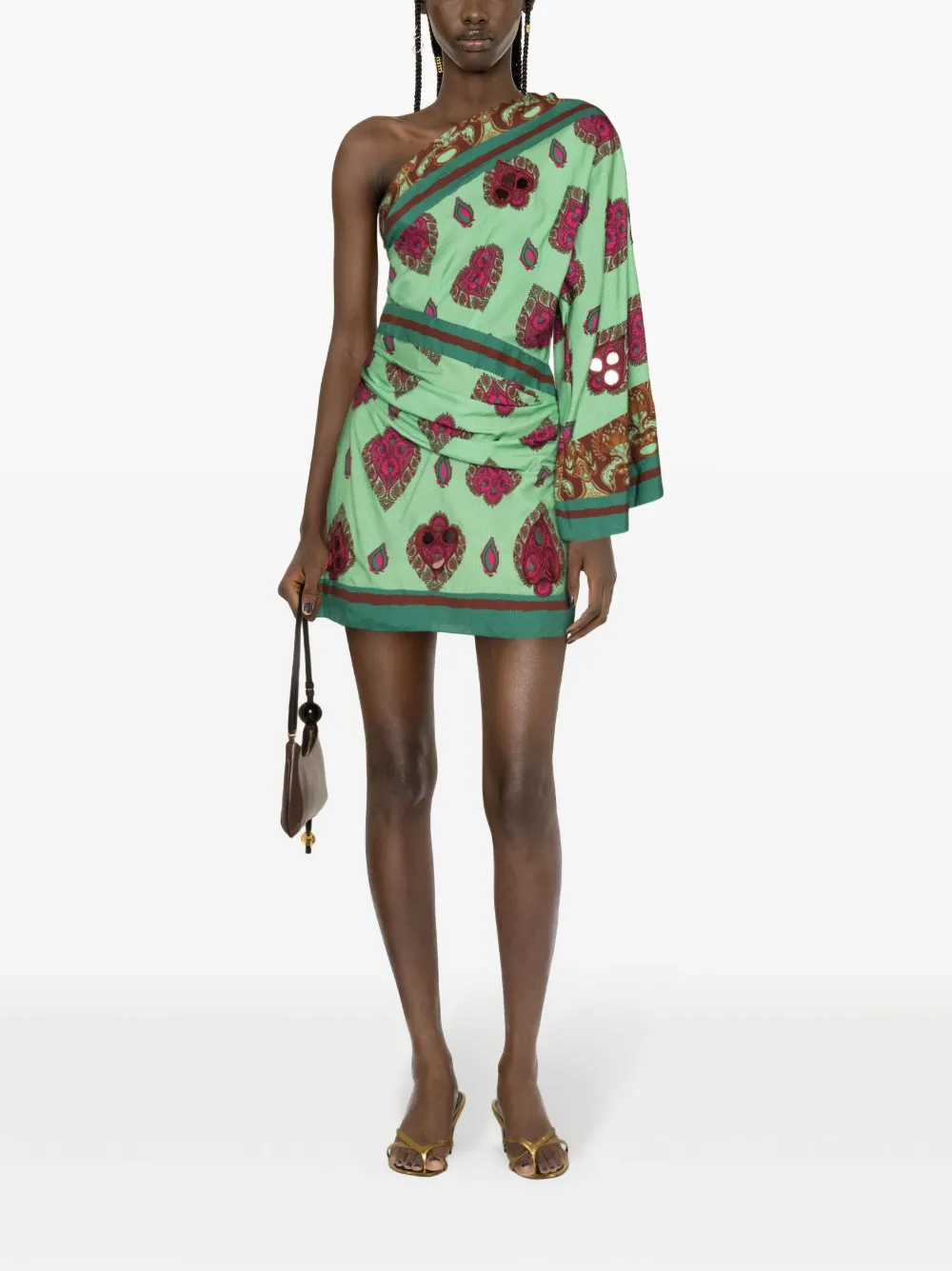 Johanna Ortiz Navasatri graphic-print one-sleeve dress - Groen