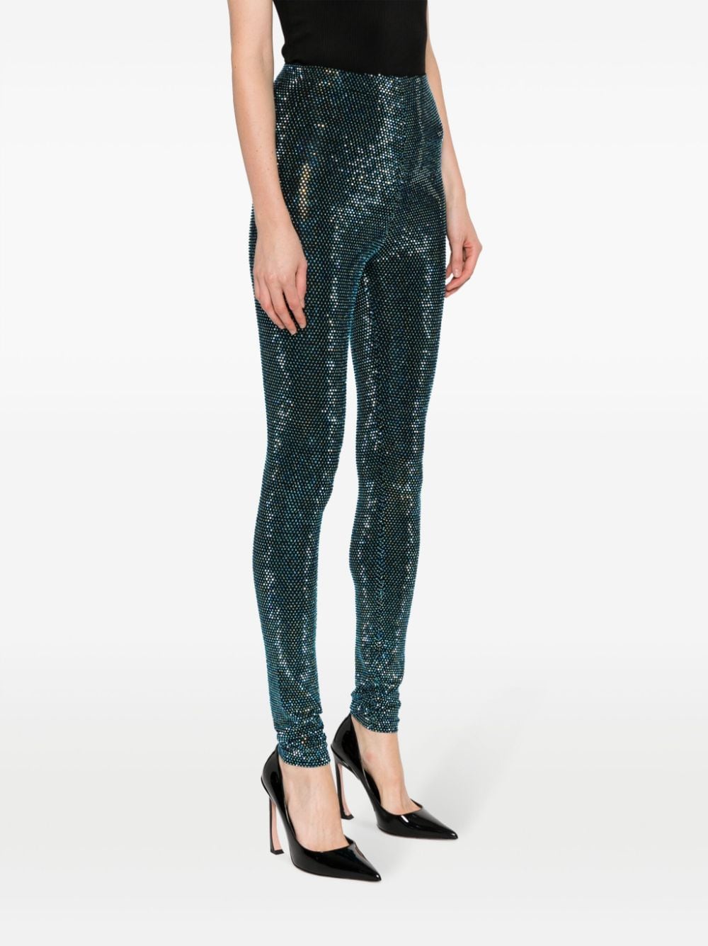 Shop Alexandre Vauthier Crystallized High-waisted Leggings In Blau