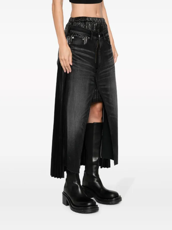 Junya Watanabe x Levis Deconstructed Pleated Denim Skirt - Farfetch