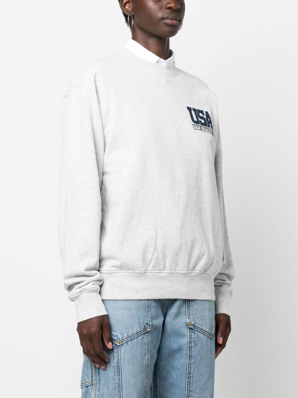 Shop Sporty And Rich Logo-print Crew-neck Sweatshirt In Grey